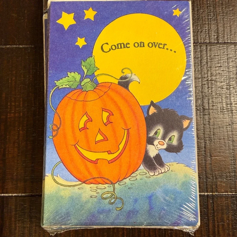 Vintage American Greetings Halloween Party Invitations Black Cat Pumpkin 24ct